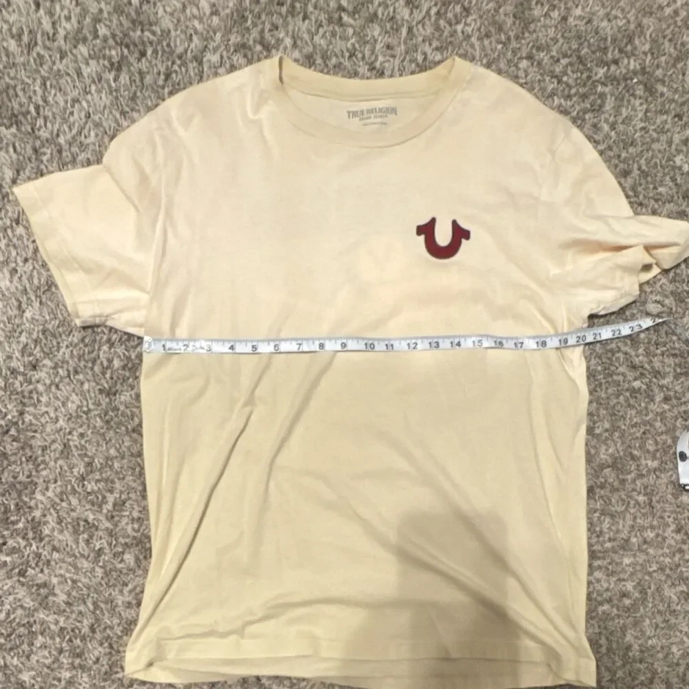 True Religion Men’s L Beige Buddha Logo Crew Neck Short Sleeve T-Shirt